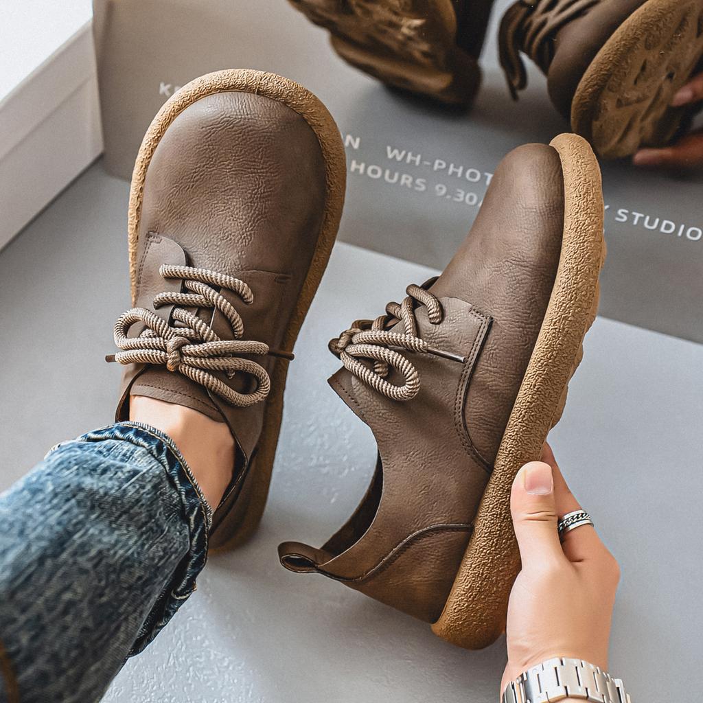 Men Plus Size Retro British Style PU Leather Shoes Ankle Comfortable Foot Feel Casual Shoe Wear-resistant Outsole Walking Shoes