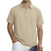 Men's Casual Linen Blend Polo Shirt Short Sleeve Turn Down Collar Button Up Summer Tops