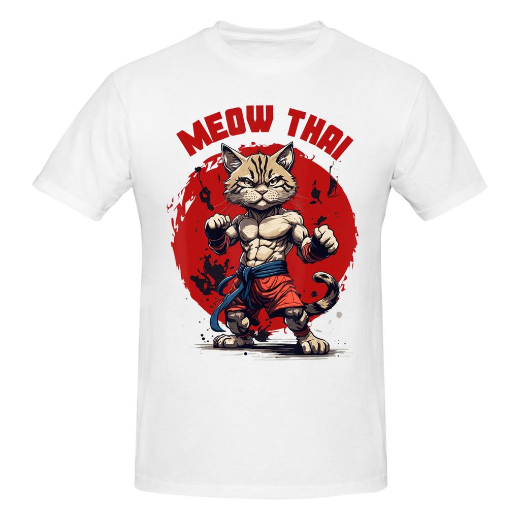 Piece Muscle Cat Graphic Funny Cotton TShirt Meow Thai Tees Tops For Unisex