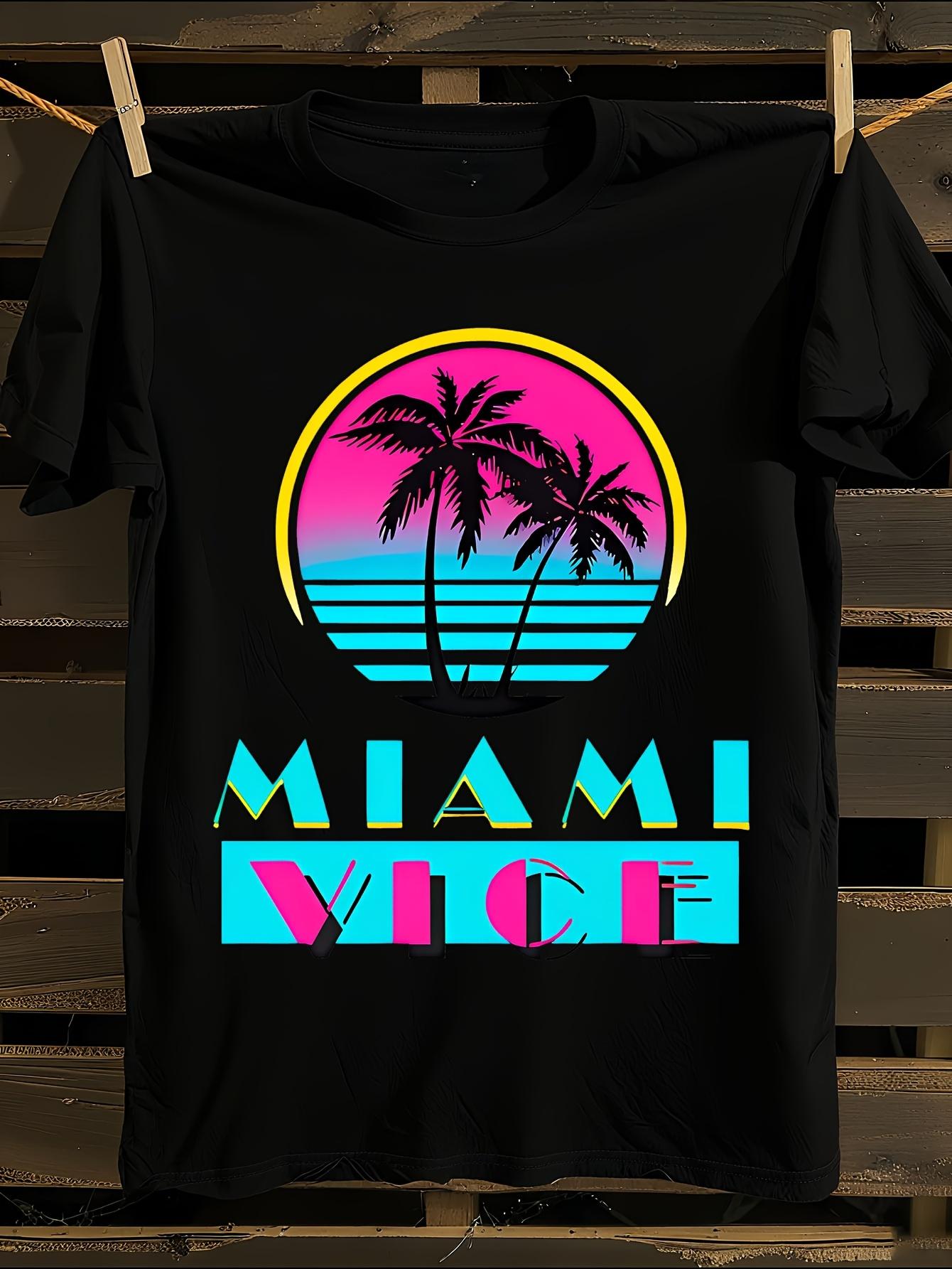 Miami Vice Retro 80s T-Shirt Mens Tshirt Womens Tshirts with Letters Print Short Sleeves T-Shirt Casual Street Tee Shirt Top M