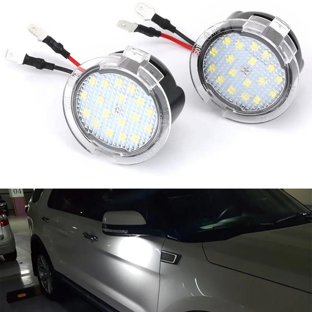 For Ford F150 Mondeo Mk5 Mustang Edge Explorer Expedition Flex 2Pcs LED Canbus No Error Side Mirror Puddle Lights 6000K White