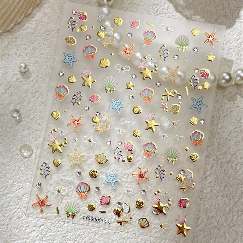 Summer 3D Beach Ocean Nail Art Stickers Shell Starfish Sticker Clams Conch Coral Sea Nail Decoration Manicure Salon Decals Diy