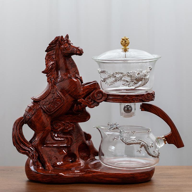 Creative Horse Teapot Full Automatic Glass Teapot Infuser Magnetic Water Diversion Heat-resistant Kungfu Tea Drinking Tea Set