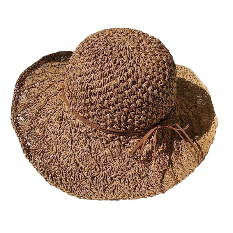 Handmade straw hat children's summer sunshade bucket hat versatile UV protection beach sun hat