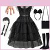 Vestido Maxi Gótico de Renda Vintage Wednesday Addams Para Meninas de 3 a 8 Anos
