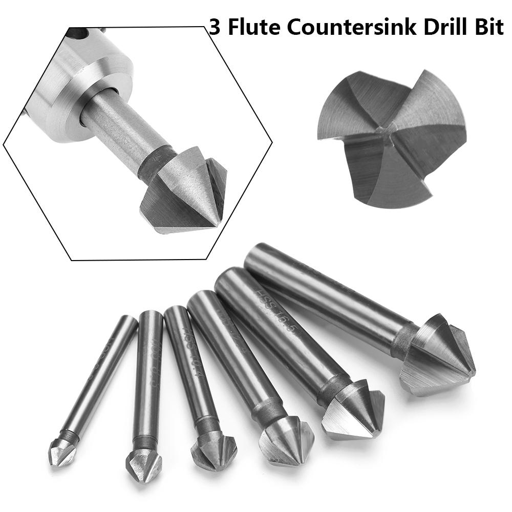 

1 pcs 3 Flute Countersink Drill Bit Round Handle 90 Degree HSS Wood Steel Chamfer Cutter Tool 6.3/8.3/10.4/12.4/16.5/20.5mm 6.3mm