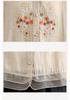 Retro Embroidered Organza Patchwork V-Neck Shirt for Women - Summer Mid-Sleeve Trendy Top