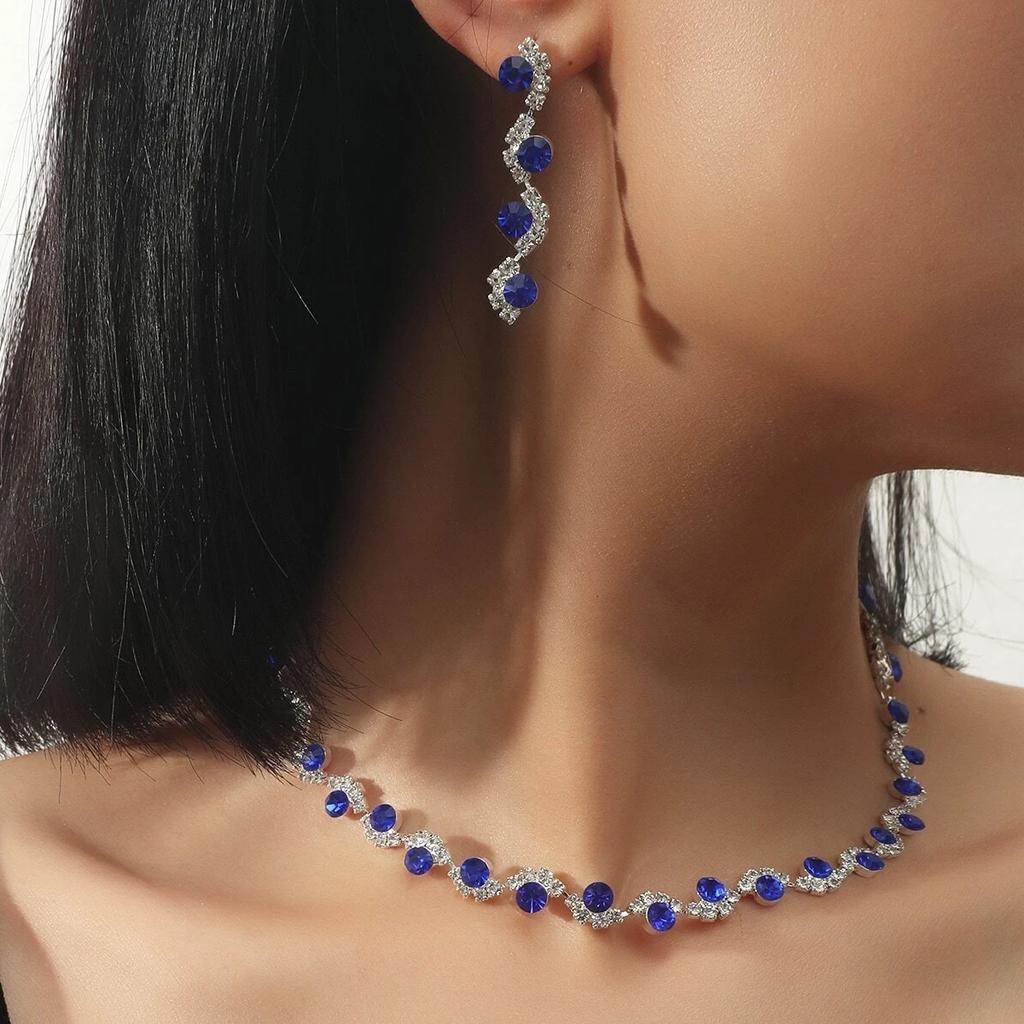 3pcs Rhinestone Flower Decor Necklace & Drop Earrings Zircon Set Wedding Series Dating Accessories