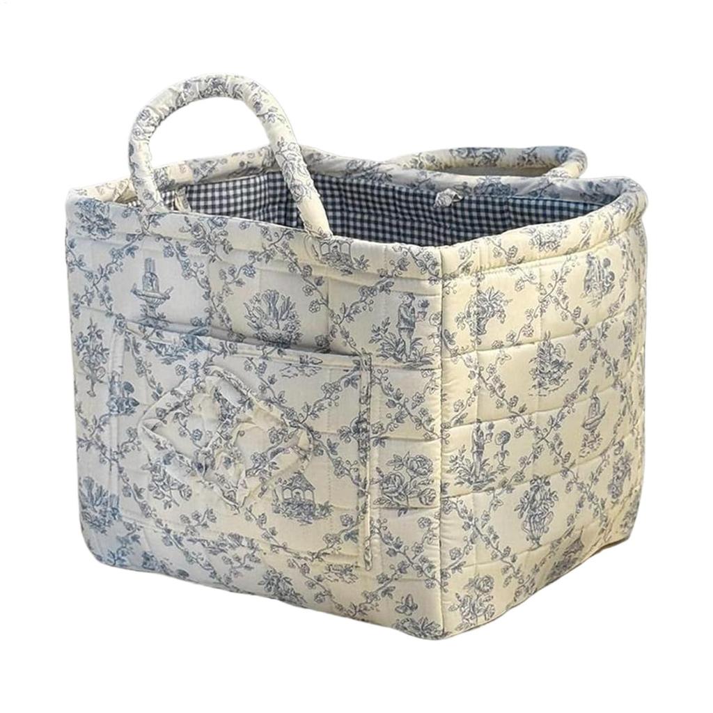 Vintage Floral Organizers Basket With Handle Portable Home Room Foldable Storage Basket For Snack Clothes Toys Storage Basket