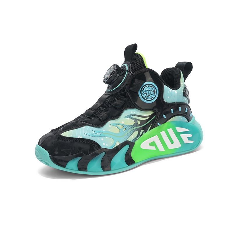 Kids Basketball Shoes Boys Girls Lightweight Synthetic Leather Sneakers With Rotating Buckle