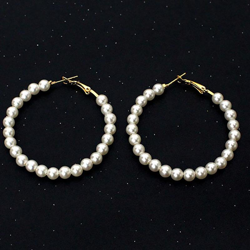 Modische Gold-Silber-Farbe Imitation Perlen Creolen 3 Größen Klein Bis Groß Runde Schlaufenohrringe Für Frauen Hochzeits Schmuck Aros