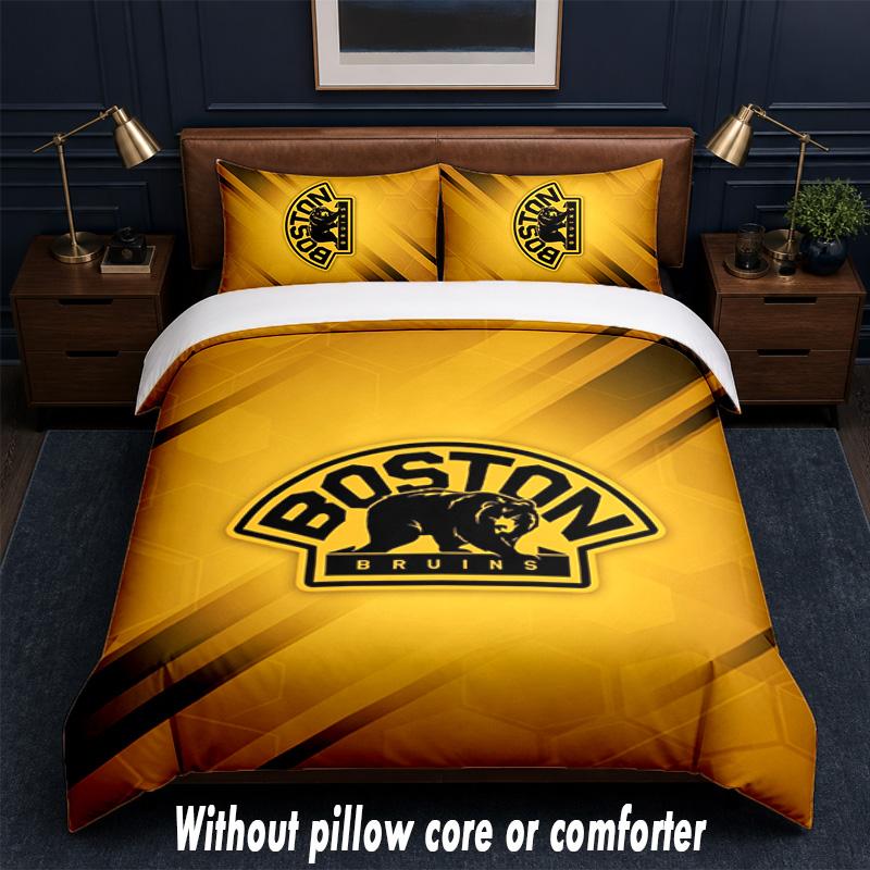Set Biancheria da Letto Design Boston Bruins 1 Copripiumino + 2 Federe Morbido Traspirante Biancheria da Letto per la Casa