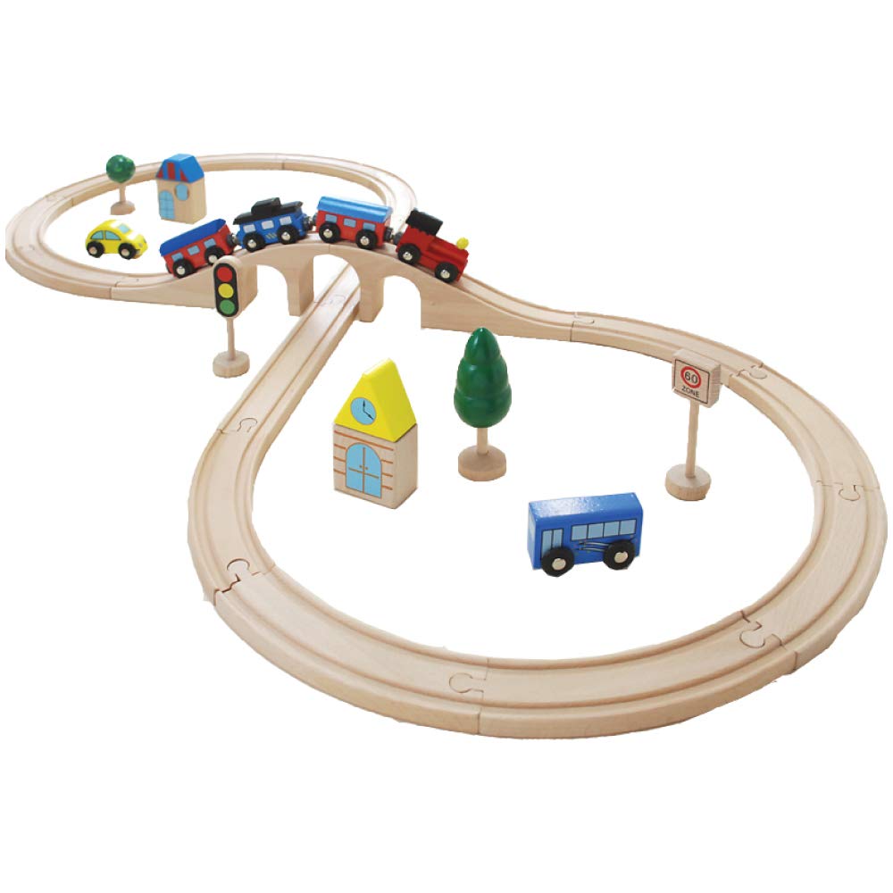 Wooden Toy Daiwa Train Track Set Standard for Boys, Includes Miniature Trains, Vehicles, Rail Set, Rails, Vehicles, Parts, Track Set, Wooden Tracks,