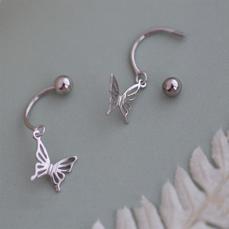 Hollow Butterfly Earrings Simple Personality Trendy Screw Buckle U-Shaped Earrings Girl Cute Smart Butterfly Dance Earbone Nails