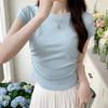 Round Neck T-shirt Short-sleeved Women's Summer New Slim Half-sleeved American Inner Top French Waist Pinch