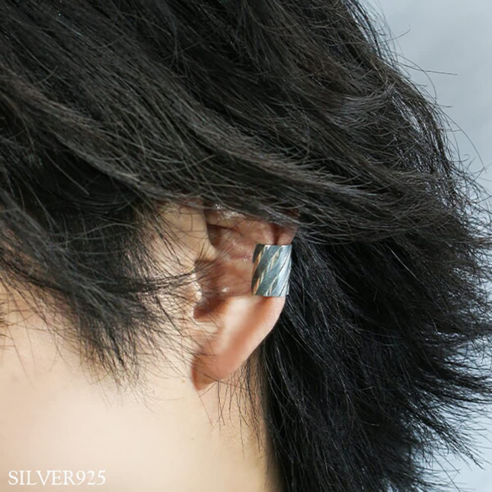 Shinjuku Gin no Kura Vertical Slash Design Silver Ear Cuff (Single Ear) - 925 Sterling Silver, Non-Pierced Earrings, Ear Clip, Simple Stripe Design