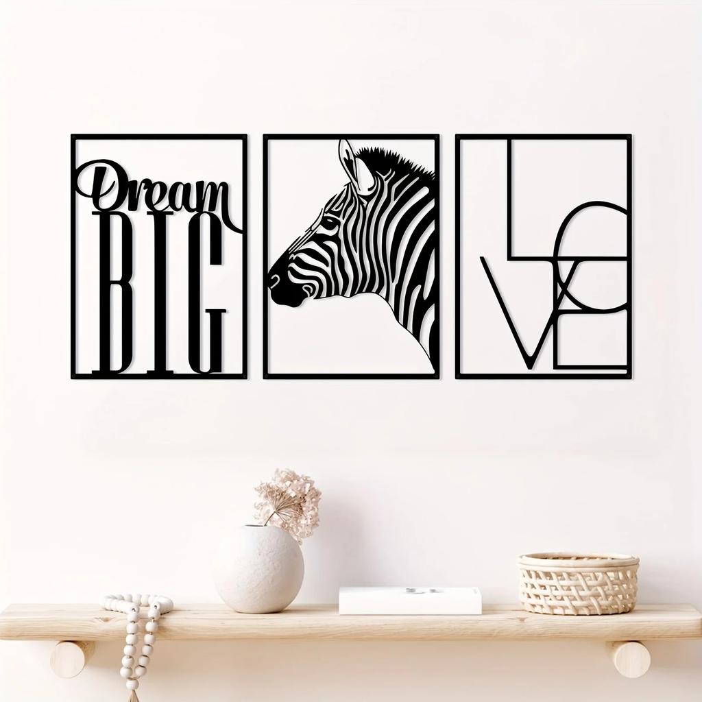 3-Piece Modern Minimalist Lines Metal Wall Art Set - Featuring Animals and Letters | Stylish Decoration for Office and Home