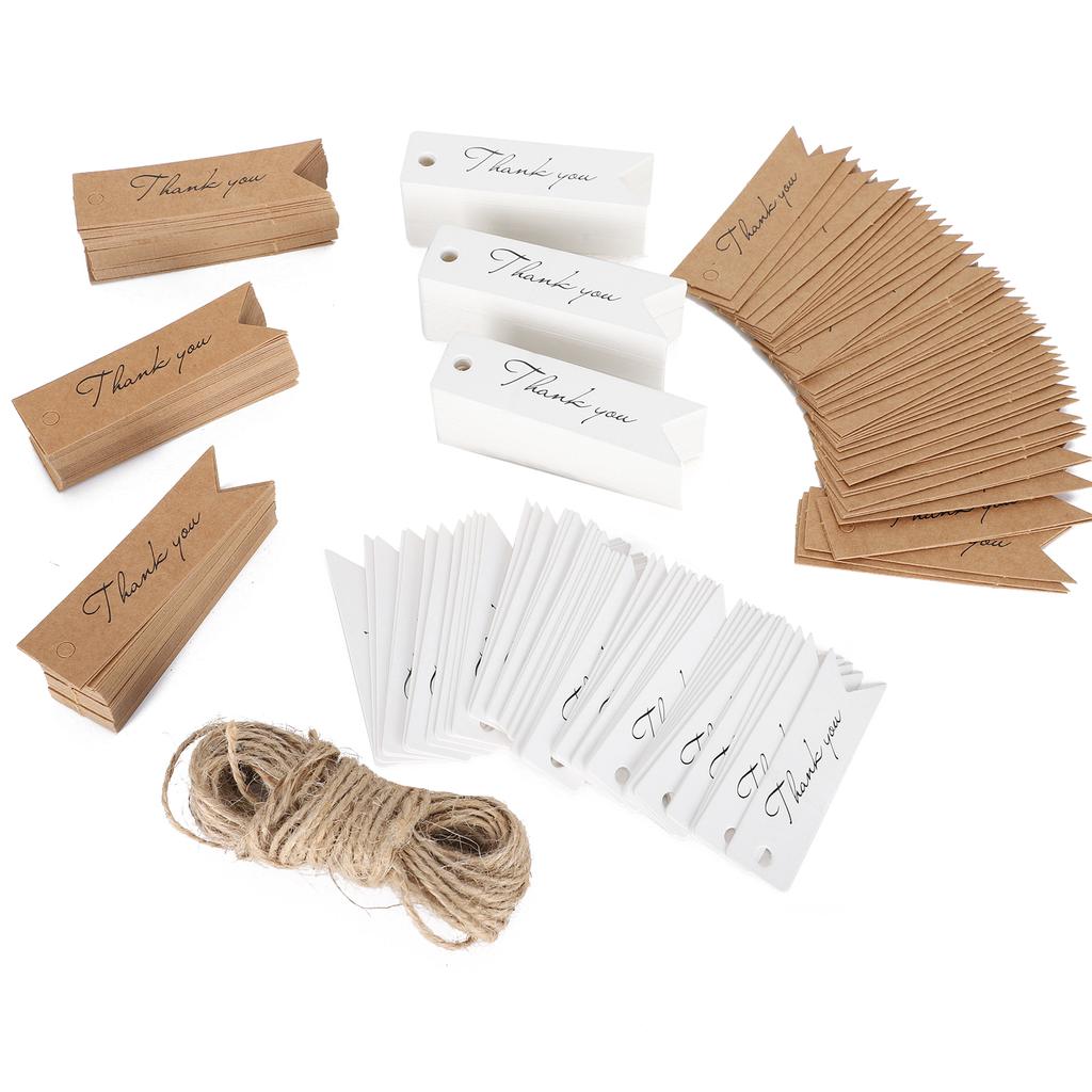400Pcs Thank You Tags with String Kraft Paper Cards Gift Tags White Brown Craft