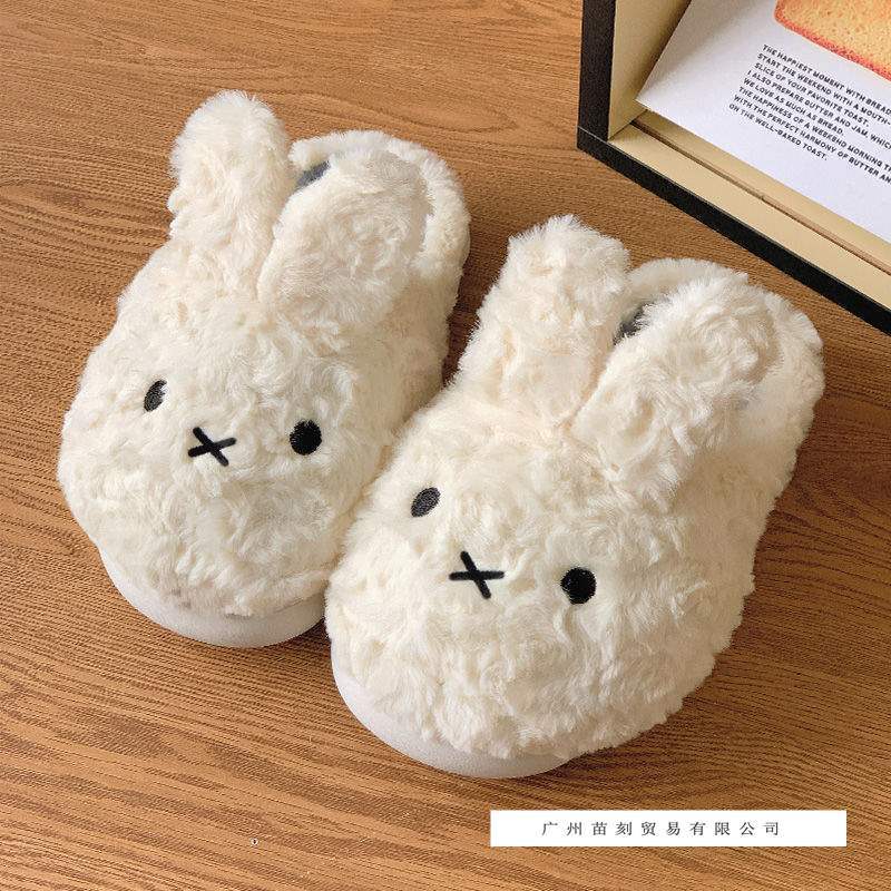 Cute Miffy rabbit cotton slippers women's autumn four-season outer wear non-slip thick bottom home indoor bag and warm cotton shoes holiday