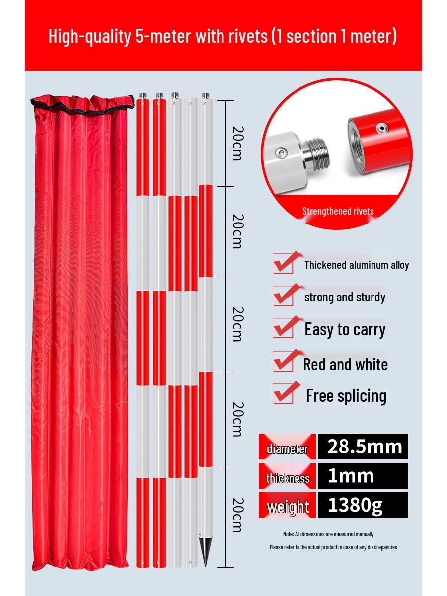 Benchmark Flower Pole: Thickened Aluminum Alloy, Red/White Scale, 2m, 3m, 5m Depth Measurement for Engineering Surveying.