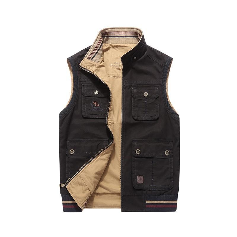 Men'S Casual Vest Wearing Cotton Vest On Both Sides, Double-Sided Multi-Pocket Horse Clip Men'S Spring