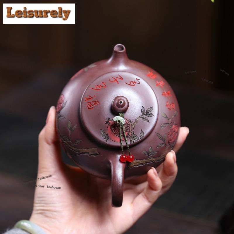 161ml Boutique Yixing Purple Clay Teapots Handmade Pomegranate Pot Raw Ore Dragon Blood Sand Mud Kettle Zisha Tea Set Collection