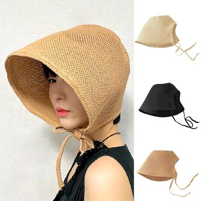 1pc Solid Color Loli Hat Versatile Flat Top Big Brim Bucket Hats Spring Cotton and Linen
