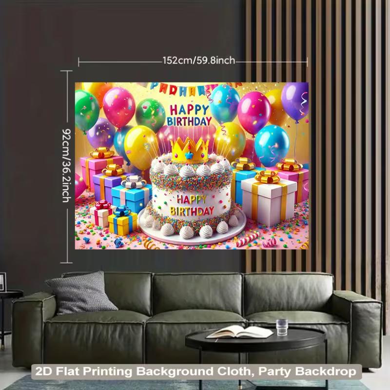 2D Happy Birthday Backdrop Colorful Cake Balloon Photography Background