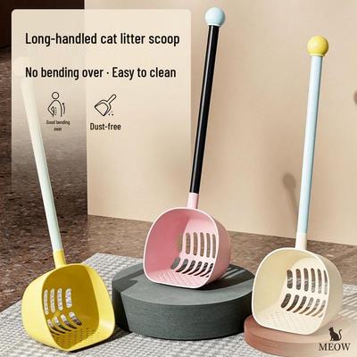 Pala per lettiera per gatti a manico lungo con filtro a fori fini per lettiera in bentonite e tofu - Non è necessario piegarsi