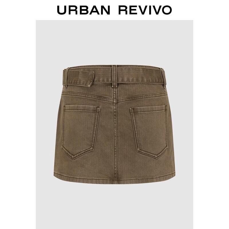 Women's Retro Washed Belted Mini Skirt