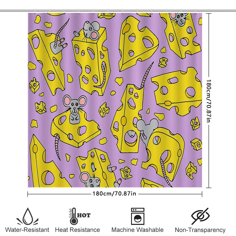 Cheese Shower Curtain Funny Mice Pattern Waterproof Bathroom Decor Farmhouse Kitchen Backdrop Novelty Home Decoration Gift