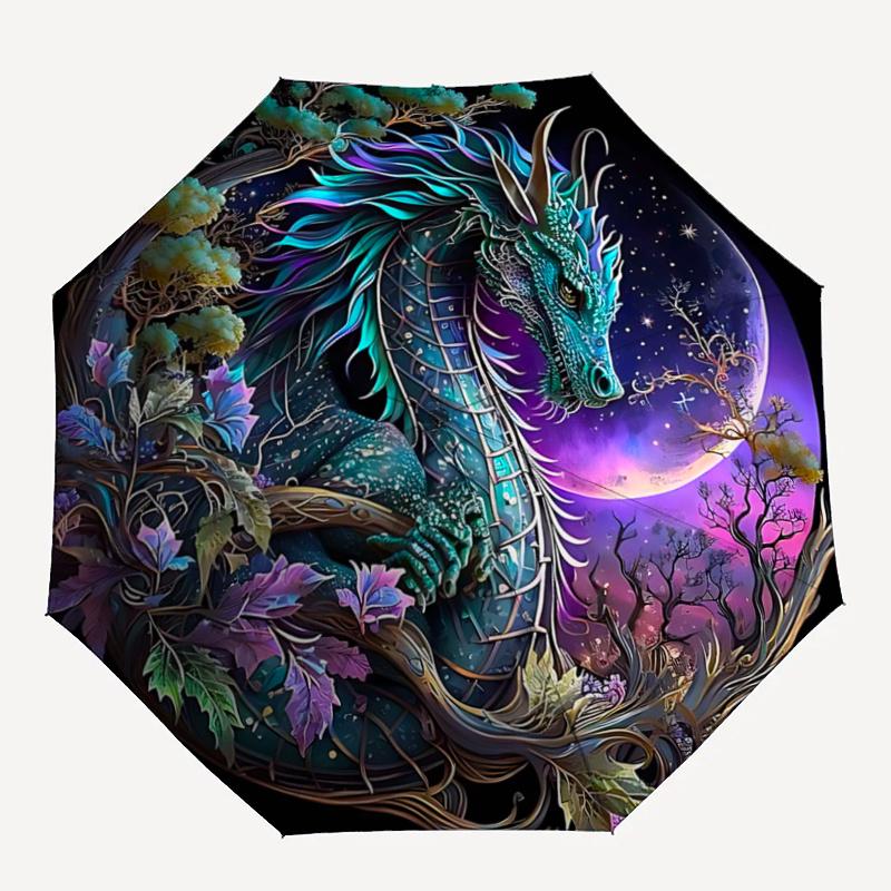 1pc Fantasy Dragon Automatic Opening/Closing Umbrella - Portable 3-Fold Design, 8-Bone Iron Frame Outdoor Umbrella, Perfect Festival Gift for Fan