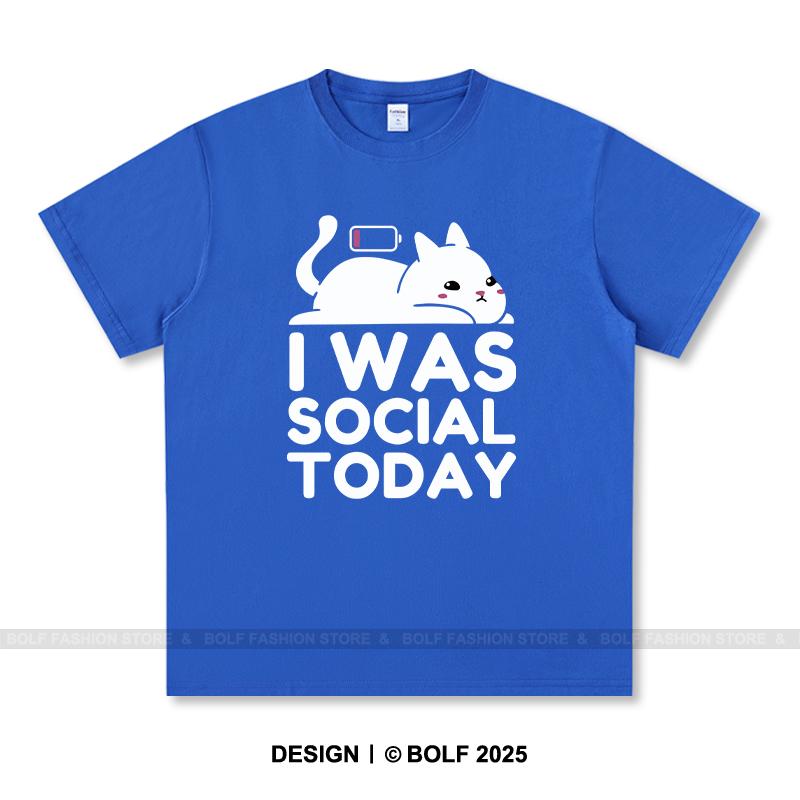 Women's I Was Social Today Printed T-Shirt 100% Cotton Oversized Introvert Graphic Tees for Summer Tops Anti-Social Streetwear