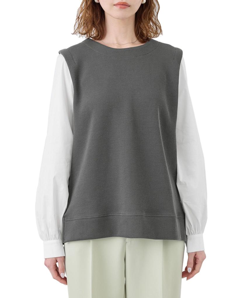 ROPE PICNIC Woven Fabric Combination Gray Women's Pullover, (07)