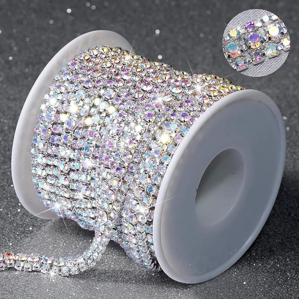 

Crystal AB Color Горный хрусталь Закрыть цепь Отделка 3 ряда 3 ряда Хрустальная цепочка со стразами Отделка одежды