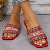 Summer Ethnic Style Embroidered Slippers Square Toe Women's Flat Casual Fashion New Outdoor Versatile Women's Sandals