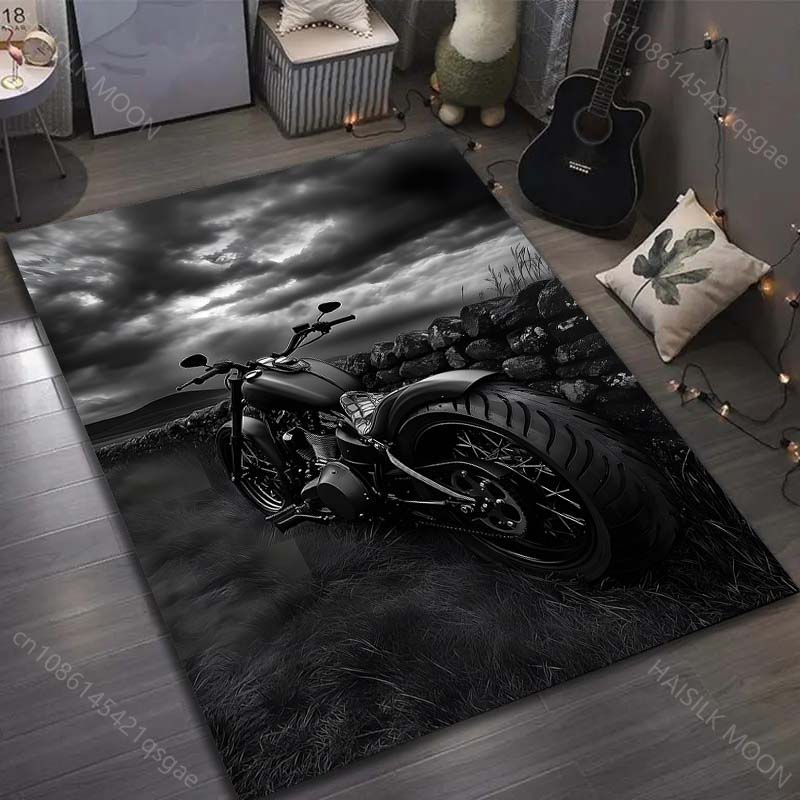 1PC Cool Motorcycle Pattern Carpet for Living Room Bedroom Sofa Home Decor Non-slip Floor Mat Large Size Luxury Gift