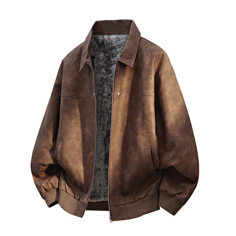 Pánská retro bunda z PU kůže s fleecovou podšívkou - Teplá, Trendy, Zesílená, Stylová, Univerzální, Velké velikosti