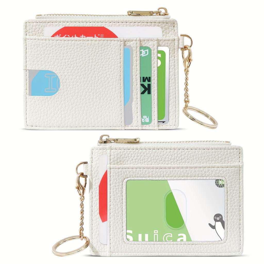 Ultra-Slim PU Leather Wallet with Keychain Zippered Coin Purse & Card Holder