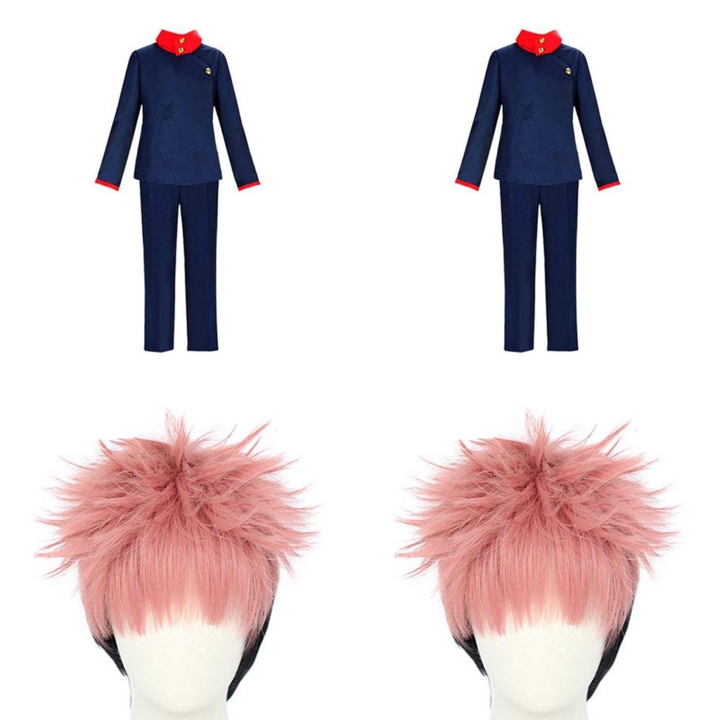 Durable And Comfortable Jujutsu Kaisen Yuji Itadori Cosplay Outfit With Synthetic Wig