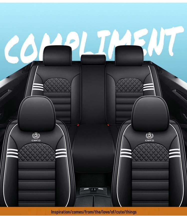 Four Seasons Universal Cartoon Leather Car Seat Cover - Odorless, Full Surround, for Five-Seat Cars.
