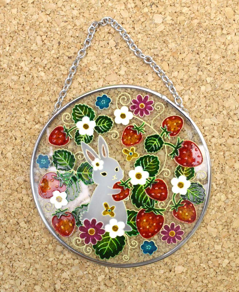 Fourcart Süßer Handgemachter Glasständer Erdbeere und Hase Durchmesser Rahmen, Design, Rund, 11,5 cm