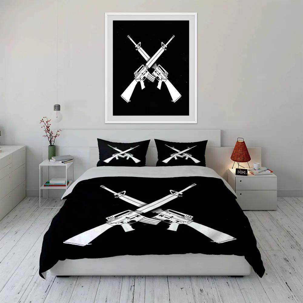 "Rifle Silhouette Theme Art 3PC" Multiple sizes kid's and adults' bedroom Exquisite 3PC bedding set gift