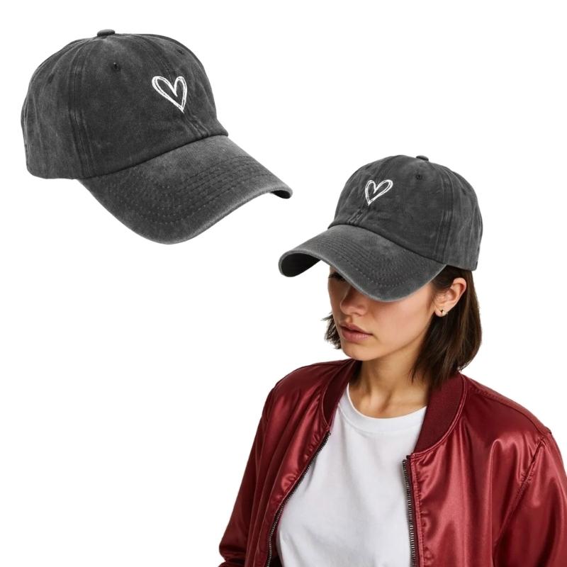 Distressed Baseball Hat for Girls Women Embroidery Heart Casual Hat for Sports Gym Mountain Camping Hat Outdoor Activity