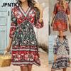 JPNTKY Fashion Summer Spring 3/4 Sleeves V-Neck Casual Dresses