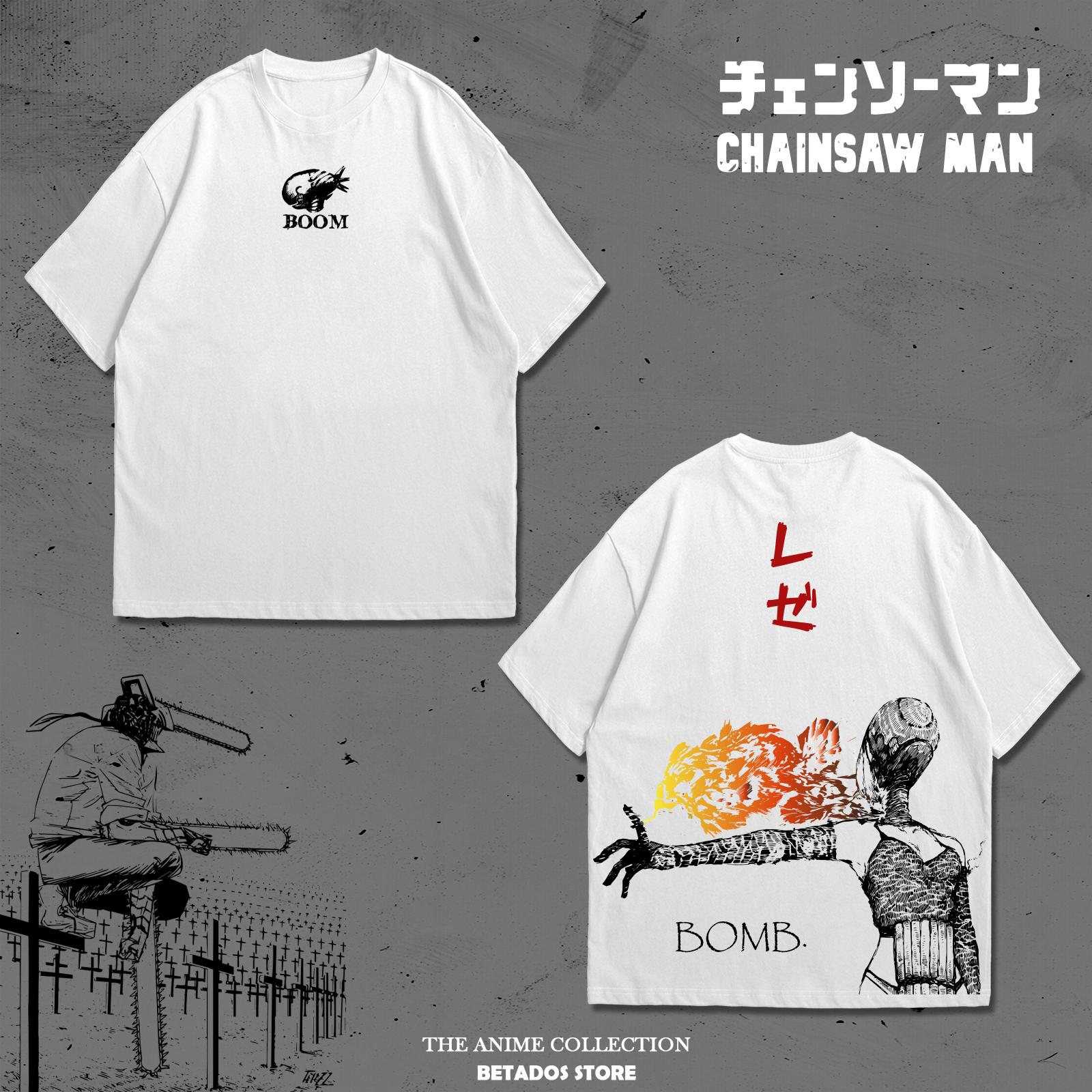 Kettensägenmann Print Herren Damen T-Shirt Kurzarm Sommer Anime Der Film Reze Grafik-T-Shirt Streetwear Hip Hop Harajuku Damen Herren Kleidung L navy blau