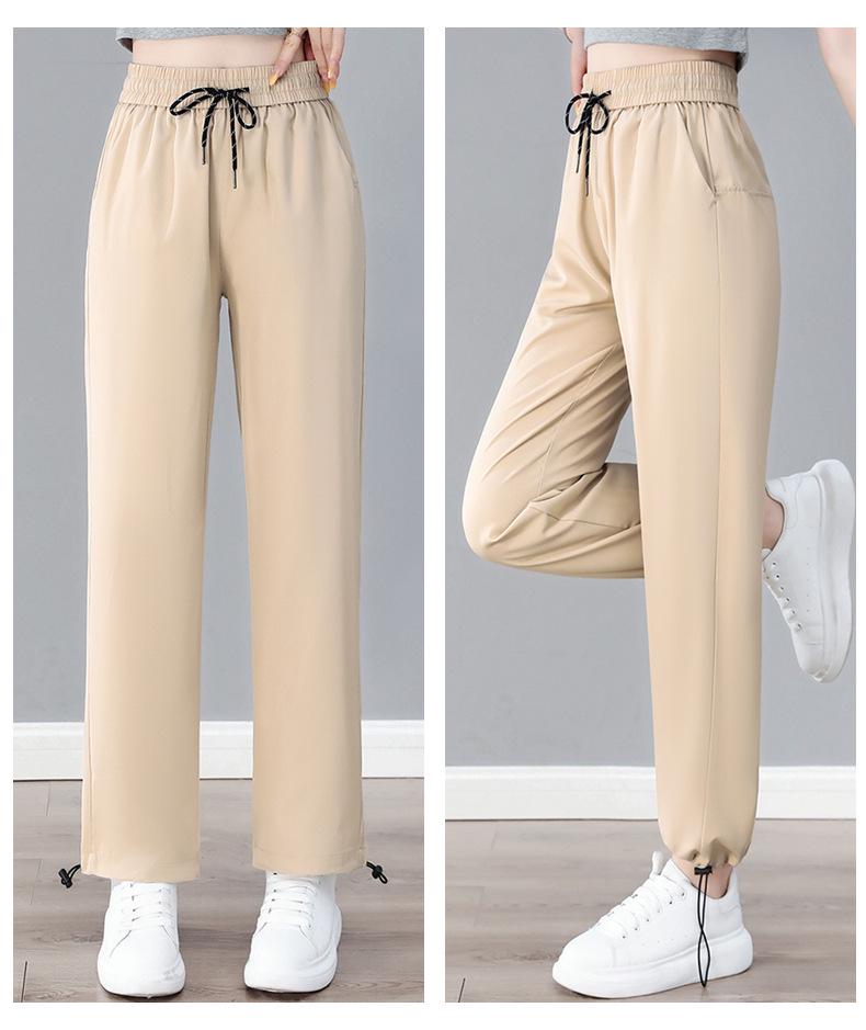 Women's Stylish High-Waist Ice Silk Wide-Leg Pants - Summer, Lightweight, Drapey, Middle-Aged Style