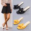 Vrijetijdsslippers Dames Basis Slides Casual Vreemde Hoge Hakken Schoenen Dames Effen Vlinderknoop Zomerslippers Grote Maat