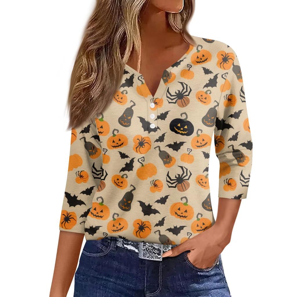 Women's Casual Fashion Sexy Comfortable V-Neck Halloween Seven Sleeve Top