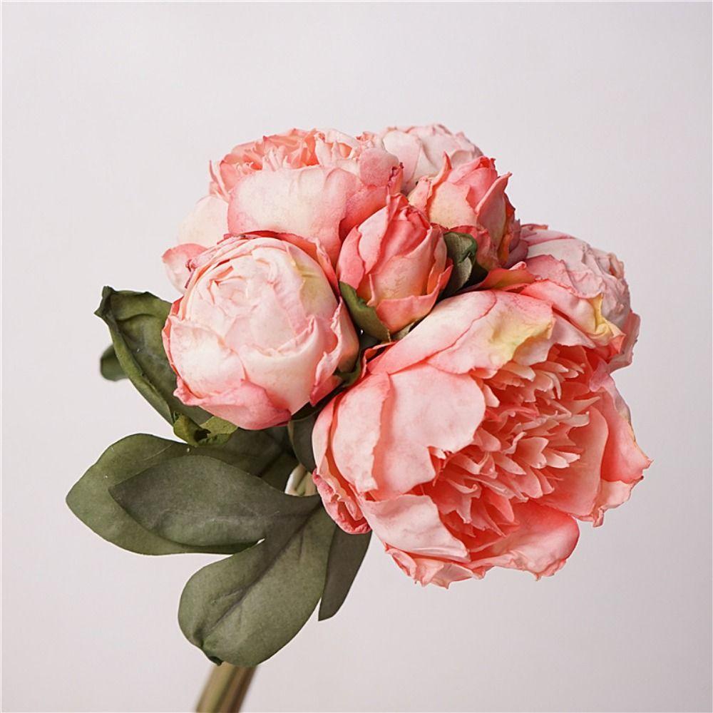 Multicolor Peony Artificial Flower 7 Heads Silk Petals Silk Fake Flowers Floral Arrangement Green Leaves Faux Flower Peony Gift